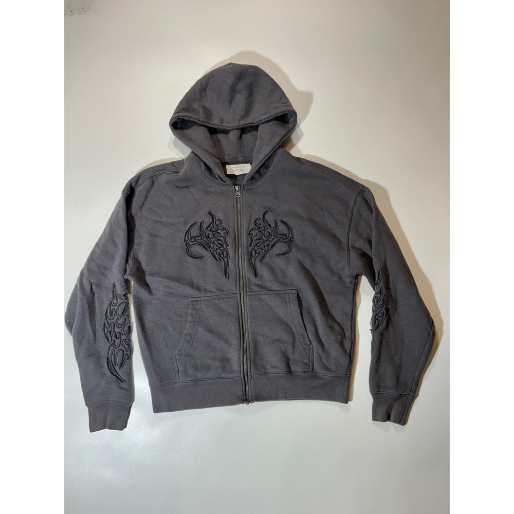 Aeropostale Zip Up Hoodie Mens Small Gray Excellent Tribal Embroidered Y2K